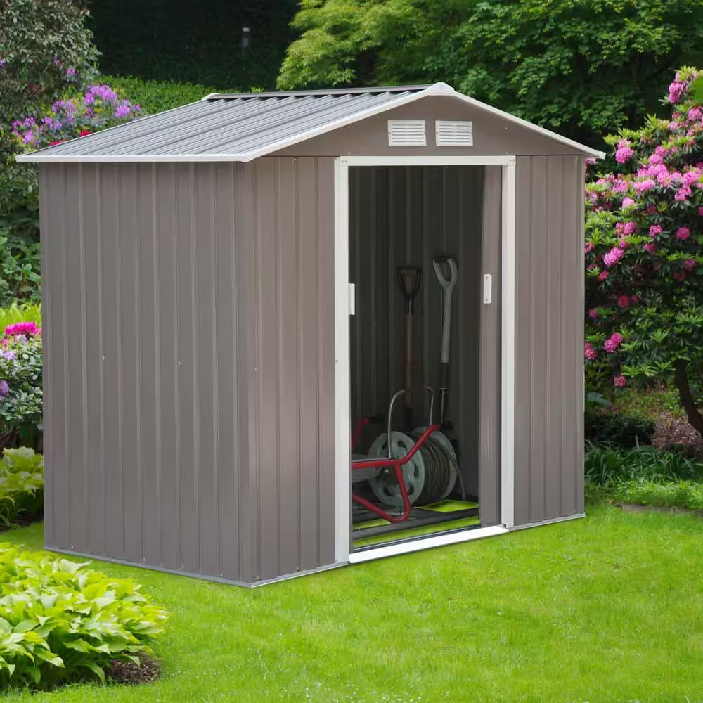 7 Ft. X 4 Ft. Metal Outdoor Backyard Garden Utility Storage Tool Shed Kit with Spacious Layout and Durable Construction