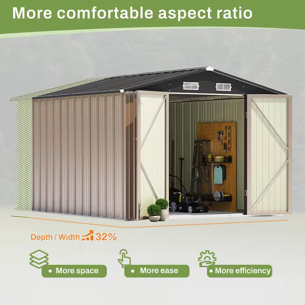 8 Ft. W X 10 Ft. D Brown Metal Storage Shed 80 Sq. Ft.