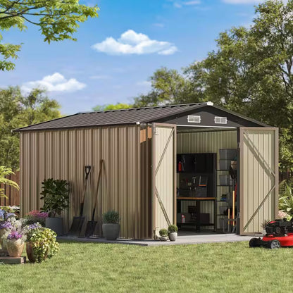 8 Ft. W X 10 Ft. D Brown Metal Storage Shed 80 Sq. Ft.