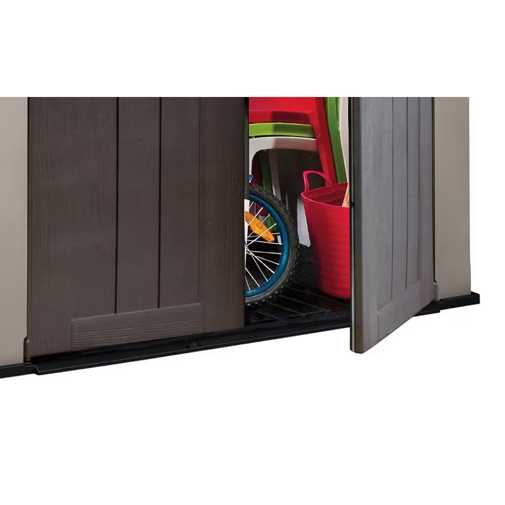 Factor 6 Ft. W X 3 Ft. D Outdoor Durable Resin Plastic Storage Shed with Double Doors, Taupe and Brown (22.9 Sq. Ft.)