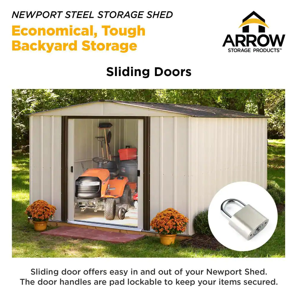 Newport 10 Ft. W X 8 Ft. D 2-Tone Eggshell and Coffee Galvanized Metal Shed 74 Sq.Ft Sq. Ft. with Sliding Lockable Doors