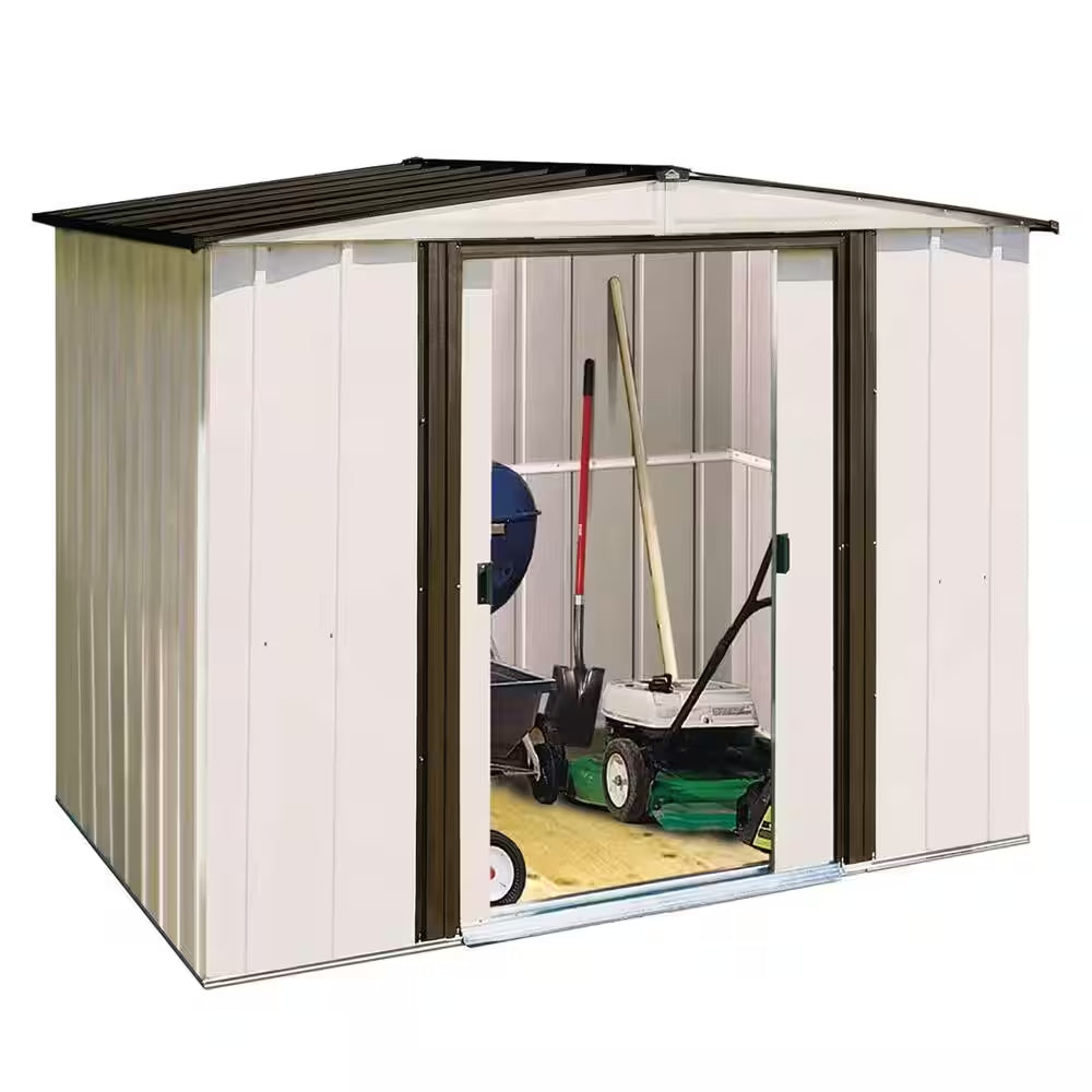 Newport 10 Ft. W X 8 Ft. D 2-Tone Eggshell and Coffee Galvanized Metal Shed 74 Sq.Ft Sq. Ft. with Sliding Lockable Doors