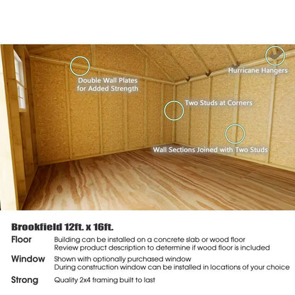 Brookfield 16 Ft. X 12 Ft. Wood Storage Shed Kit