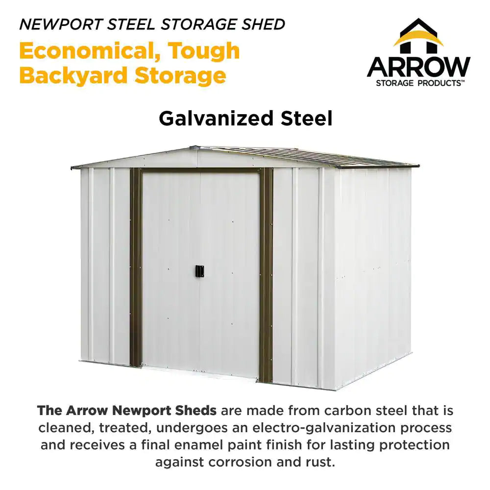 Newport 10 Ft. W X 8 Ft. D 2-Tone Eggshell and Coffee Galvanized Metal Shed 74 Sq.Ft Sq. Ft. with Sliding Lockable Doors