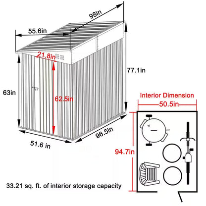 4 Ft. W X 8 Ft. D Metal Storage Lean-To Shed 33 Sq. Ft. in Gray