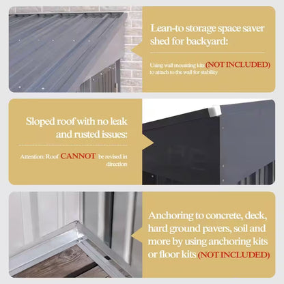 4 Ft. W X 8 Ft. D Metal Storage Lean-To Shed 33 Sq. Ft. in Gray