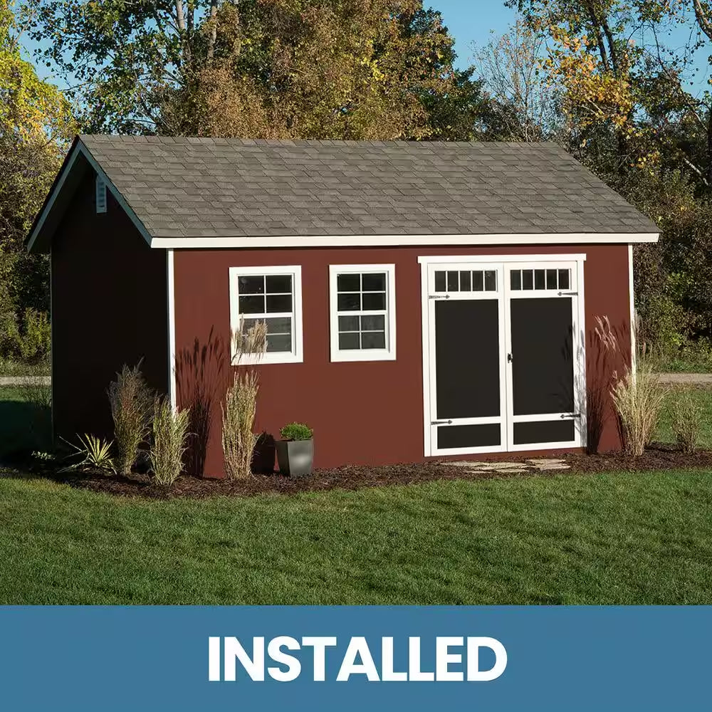Professionally Installed Scarsdale 12 Ft. X 16 Ft. Designer Outdoor Wood Shed with 2 Windows-Black Shingle (192 Sq. Ft.)