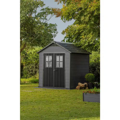 Newton 7.5 Ft. W X 7 Ft. D Durable Resin Plastic Storage Shed with Flooring Grey (Sq. Ft.)