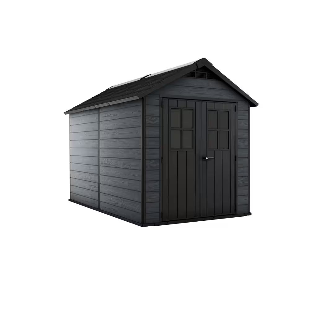 Newton 7.5 Ft. W X 7 Ft. D Durable Resin Plastic Storage Shed with Flooring Grey (Sq. Ft.)