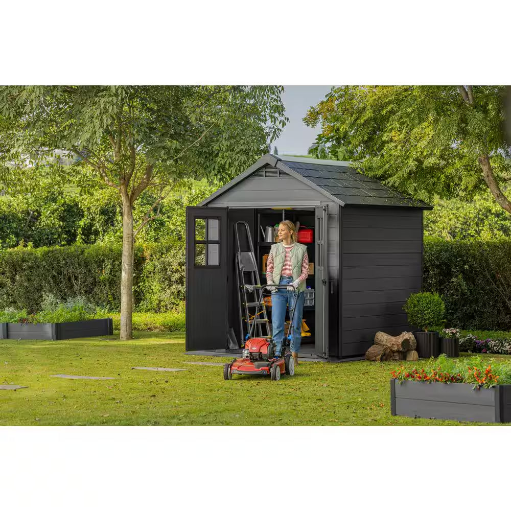 Newton 7.5 Ft. W X 7 Ft. D Durable Resin Plastic Storage Shed with Flooring Grey (Sq. Ft.)