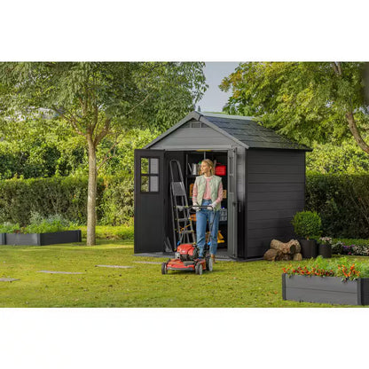 Newton 7.5 Ft. W X 7 Ft. D Durable Resin Plastic Storage Shed with Flooring Grey (Sq. Ft.)