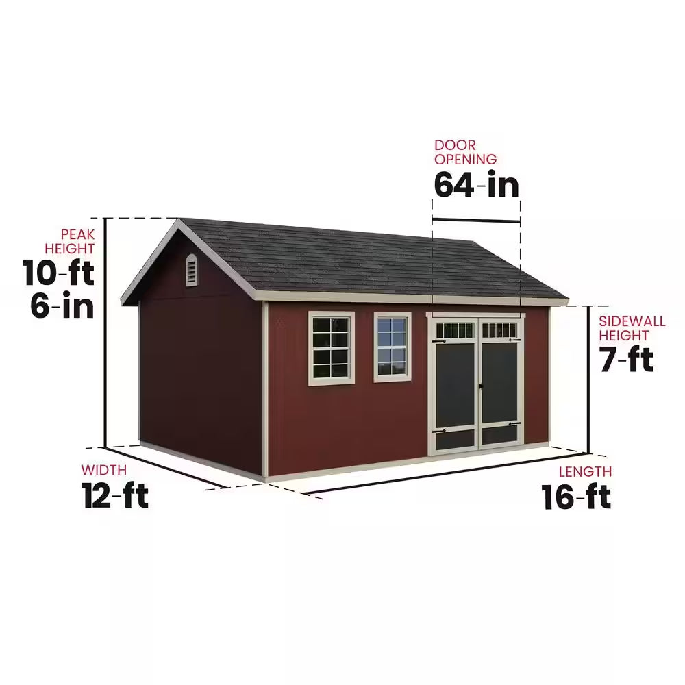 Professionally Installed Scarsdale 12 Ft. X 16 Ft. Designer Outdoor Wood Shed with 2 Windows-Black Shingle (192 Sq. Ft.)