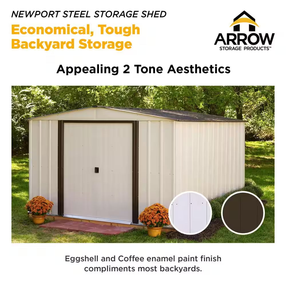 Newport 10 Ft. W X 8 Ft. D 2-Tone Eggshell and Coffee Galvanized Metal Shed 74 Sq.Ft Sq. Ft. with Sliding Lockable Doors
