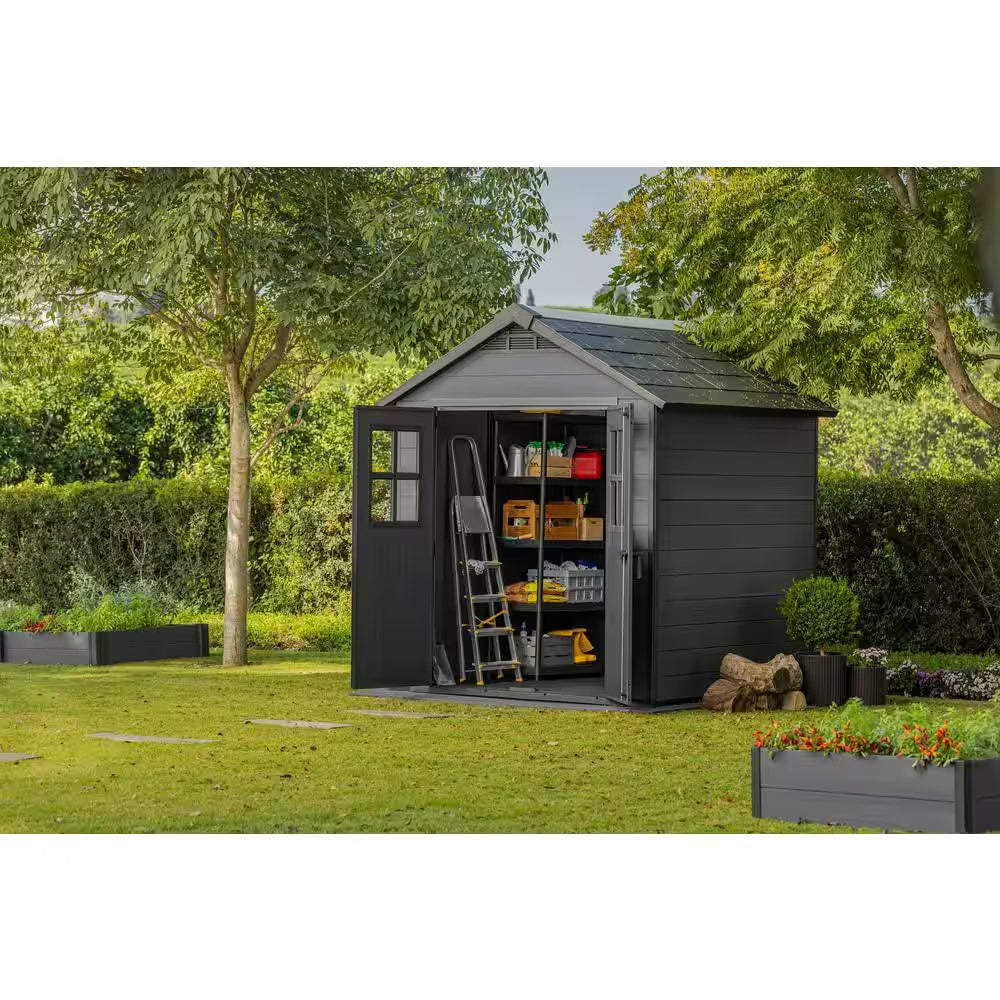 Newton 7.5 Ft. W X 7 Ft. D Durable Resin Plastic Storage Shed with Flooring Grey (Sq. Ft.)