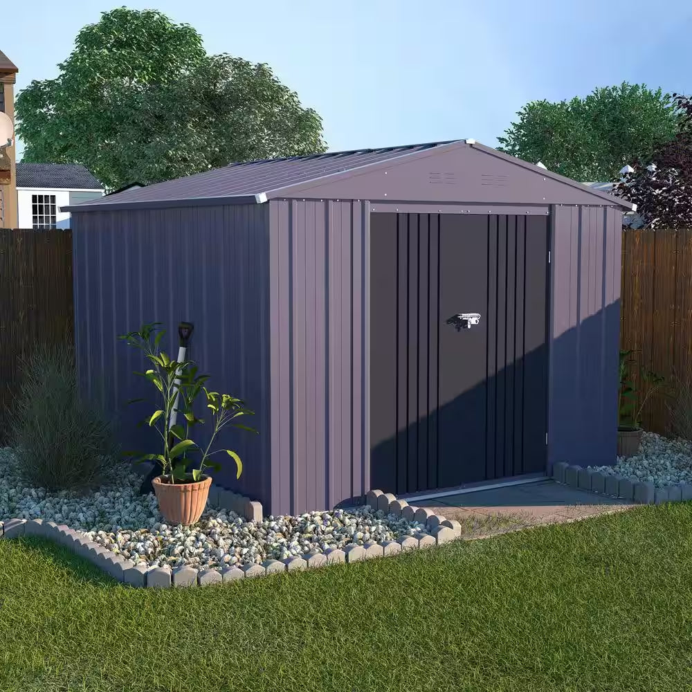 8 Ft. W X 10 Ft. D Metal Outdoor Storage Shed 80 Sq. Ft., Gray