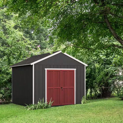 Professionally Installed Rookwood 10 Ft. X 16 Ft. Backyard Wood Shed with Smartside- Onyx Black Shingles (160 Sq. Ft.)