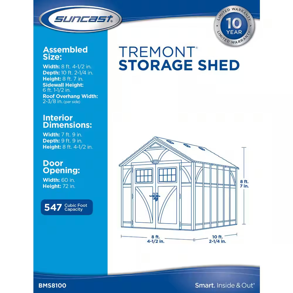 Tremont 8 Ft. 4-1/2 In. X 10 Ft. 2-1/4 In. Plastic Storage Shed