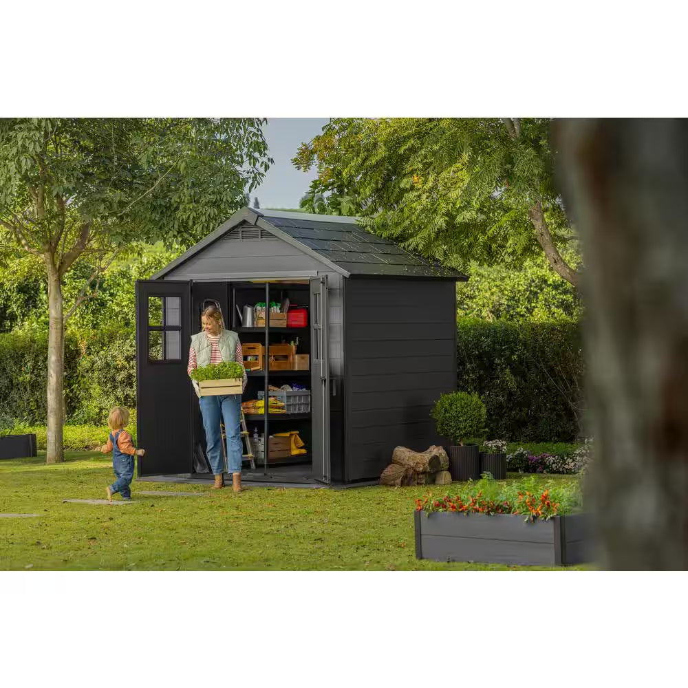 Newton 7.5 Ft. W X 7 Ft. D Durable Resin Plastic Storage Shed with Flooring Grey (Sq. Ft.)