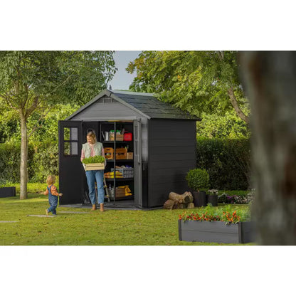 Newton 7.5 Ft. W X 7 Ft. D Durable Resin Plastic Storage Shed with Flooring Grey (Sq. Ft.)