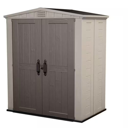 Factor 6 Ft. W X 3 Ft. D Outdoor Durable Resin Plastic Storage Shed with Double Doors, Taupe and Brown (22.9 Sq. Ft.)