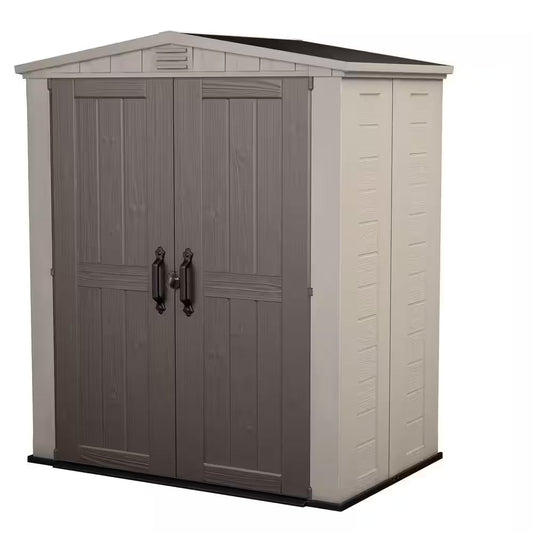 Factor 6 Ft. W X 3 Ft. D Outdoor Durable Resin Plastic Storage Shed with Double Doors, Taupe and Brown (22.9 Sq. Ft.)