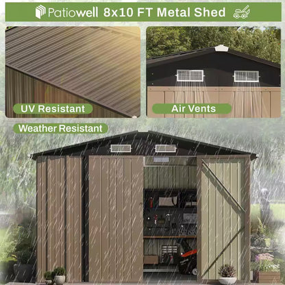 8 Ft. W X 10 Ft. D Brown Metal Storage Shed 80 Sq. Ft.
