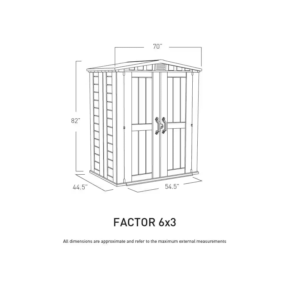 Factor 6 Ft. W X 3 Ft. D Outdoor Durable Resin Plastic Storage Shed with Double Doors, Taupe and Brown (22.9 Sq. Ft.)