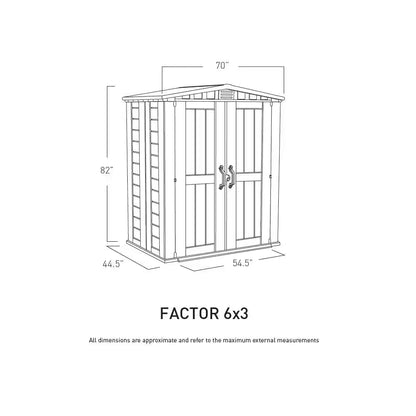 Factor 6 Ft. W X 3 Ft. D Outdoor Durable Resin Plastic Storage Shed with Double Doors, Taupe and Brown (22.9 Sq. Ft.)