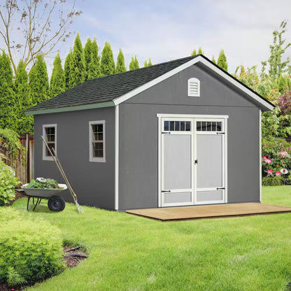 Professionally Installed Scarsdale 12 Ft. X 16 Ft. Designer Outdoor Wood Shed with 2 Windows-Black Shingle (192 Sq. Ft.)