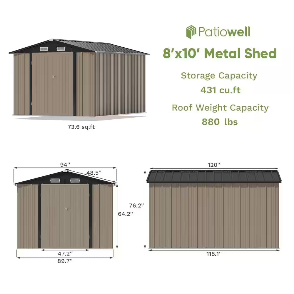 8 Ft. W X 10 Ft. D Brown Metal Storage Shed 80 Sq. Ft.