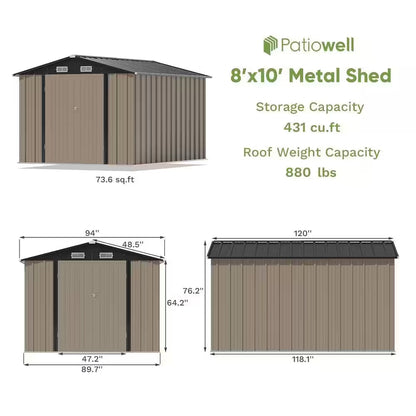 8 Ft. W X 10 Ft. D Brown Metal Storage Shed 80 Sq. Ft.