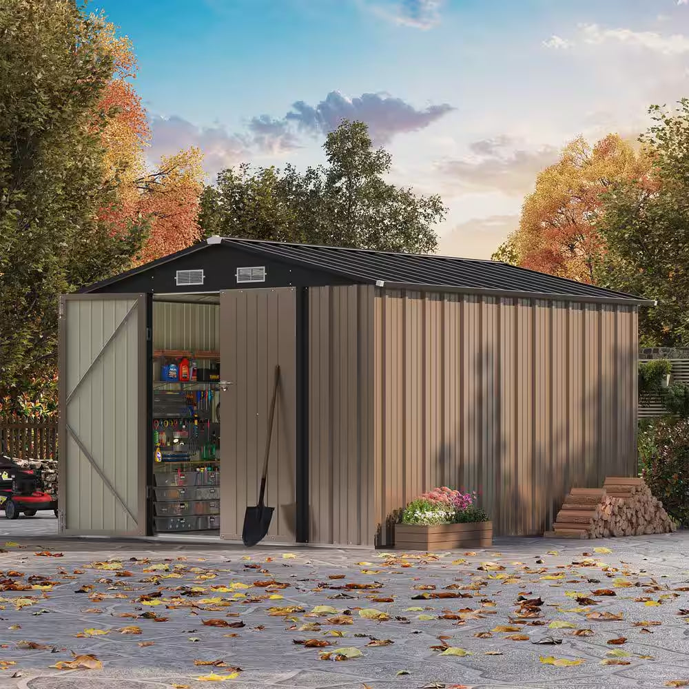 8 Ft. W X 10 Ft. D Brown Metal Storage Shed 80 Sq. Ft.