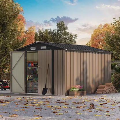 8 Ft. W X 10 Ft. D Brown Metal Storage Shed 80 Sq. Ft.